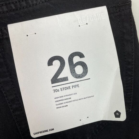 Re/Done 70s Stove Pipe High Rise Straight Leg Rigid Button Fly Jeans Black 26 - Picture 7 of 12